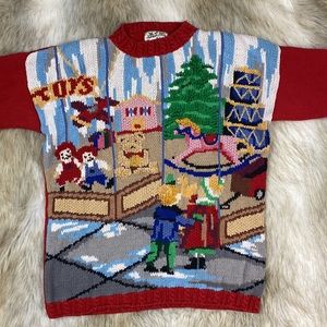 Vintage Christmas Crochet Knitted Long Sleeve Sweater, Large